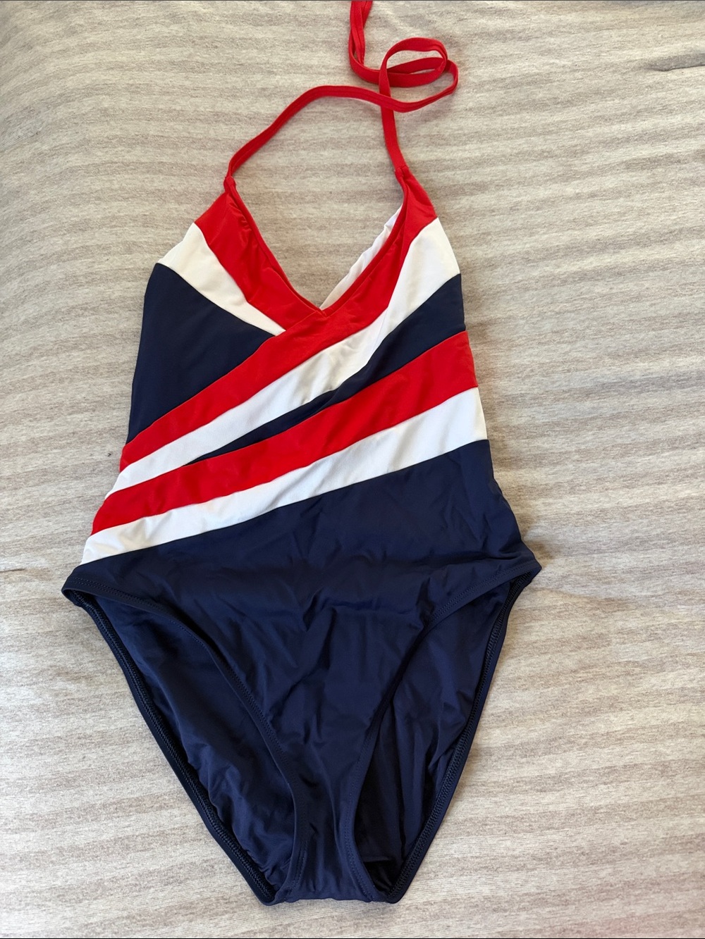 La Blanca One Piece Swimsuit Size 10 Red White Blue Striped Halter